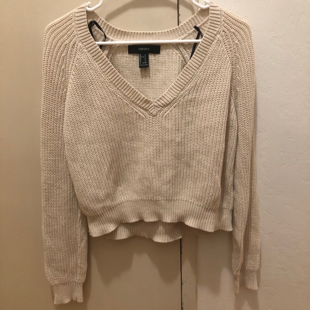 Forever 21 beige/tan/cream Knit V Neck Sweater